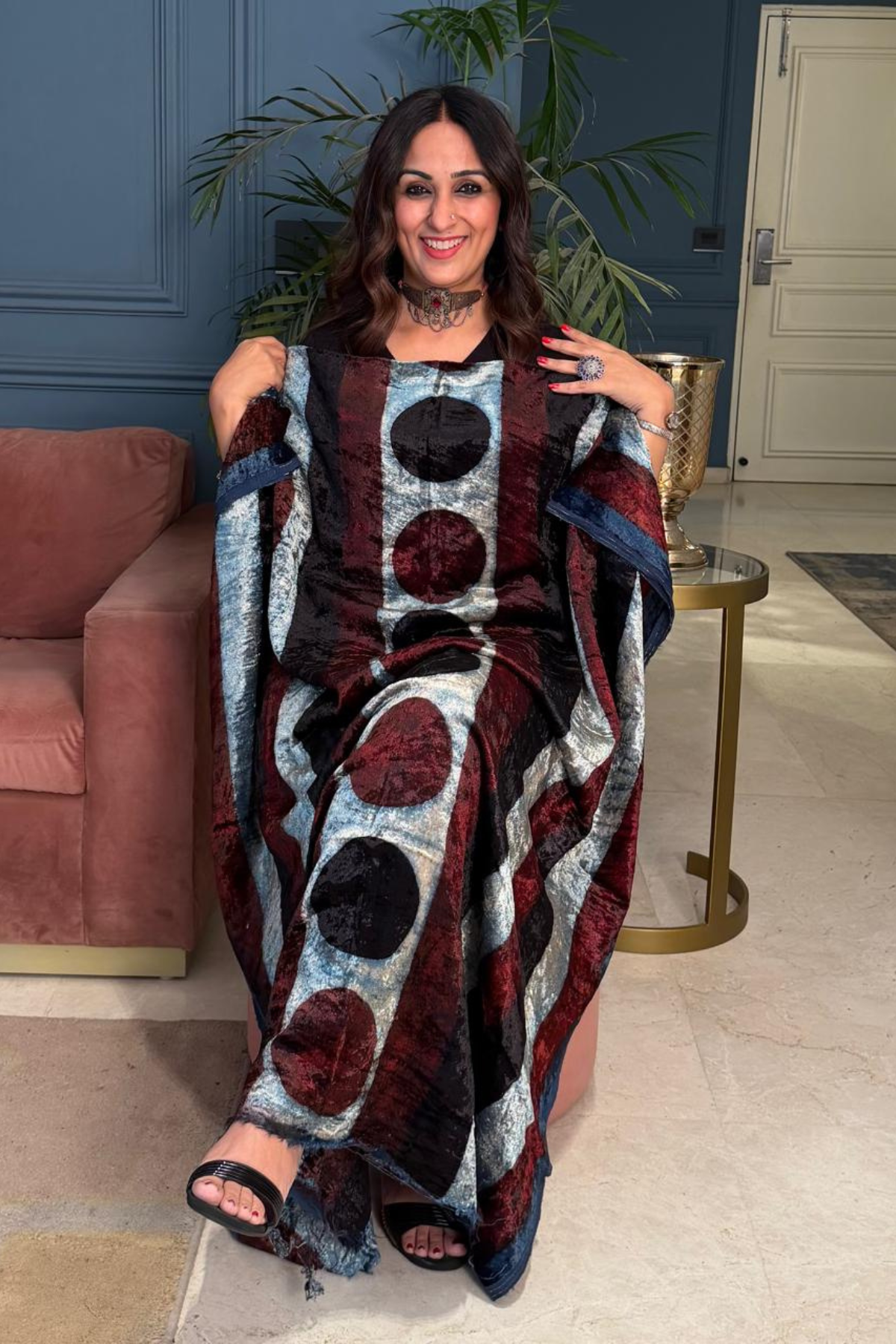 Ajrakh art on velvet (kurta only)